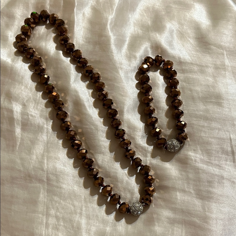 Elegant Brown / Copper Beaded Necklace and Bracelet Set